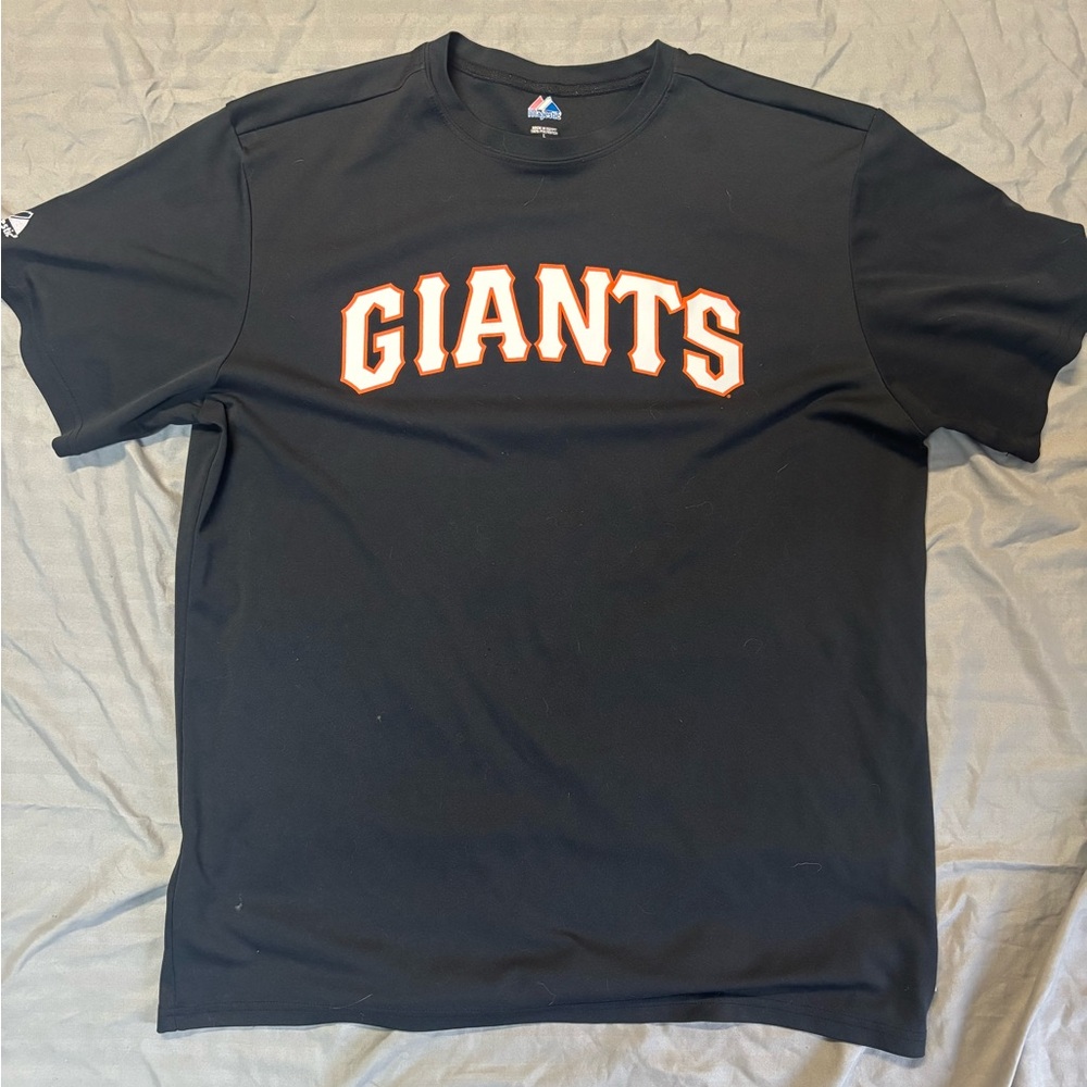 Majestic Black T-Shirt with Blue and Red Logo‎